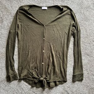 Pink Lily green tie front waffle knit